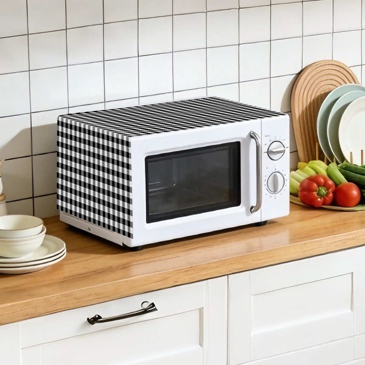 Czarno-biała krata, pokrowiec  – Kitchen Appliances White recenzja i cena